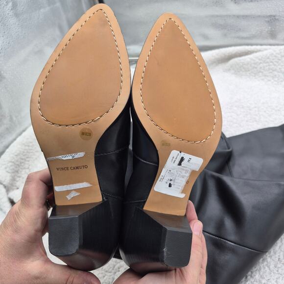 NEW Vince Camuto Sewinny Knee-High Wide-calf Heel Boots Black leather size 8W XC - Picture 6 of 7
